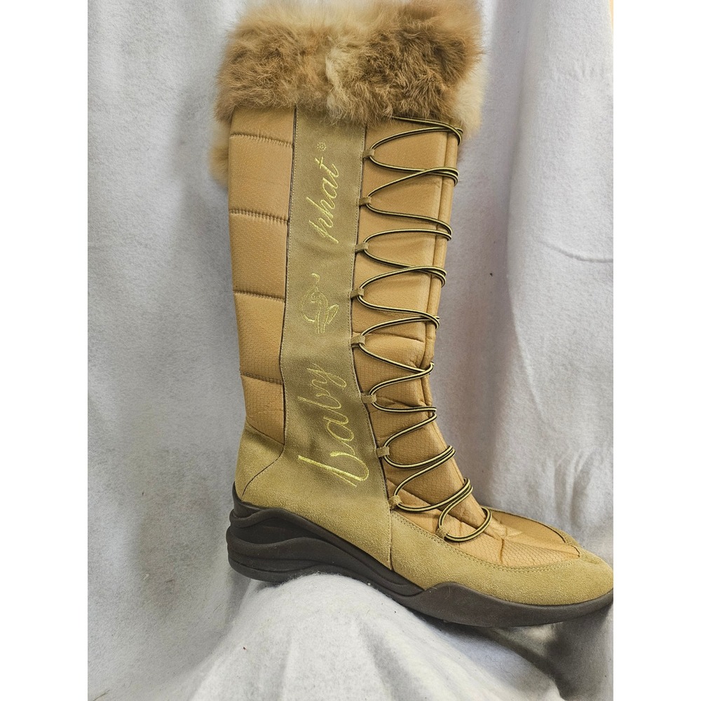 Baby Phat Women Tan Gold Faux Fur Trim Tall Snow Boots Size 7.5 B Y2K Retro